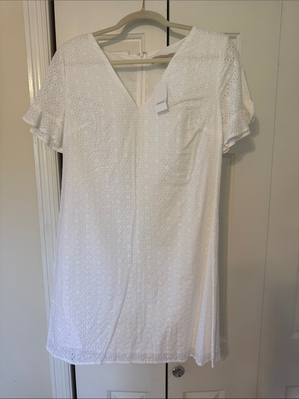 LOFT White Eyelet V-Neck Short Sleeve Dress